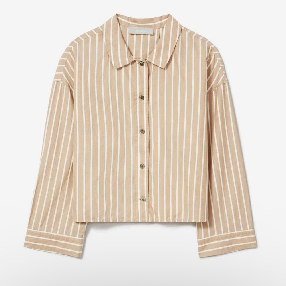 Everlane The Woven P.J. Top Cotton Brown White Stripes multiple sizes